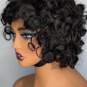 Bouncy fringe wig 8 inch Black 1B  colour 100% human hair wig