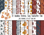 Autumn scrapbook background. Thanksgiving Digital Papers, Fall Scrapbook Paper for Junk Journal. Printable Boho Seamless patterns bundle.