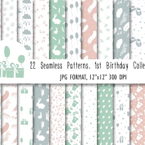 Baby Birthday Digital Scrapbook Papers, Printable Birthday Patterns, Pastel Colors, Gender Neutral Party Invitations Background