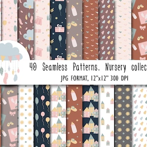 Printable Nursery Digital Paper, Wrapping paper, Vintage Seamless Pattern, Baby shower Digital Paper, Printable Scrapbooking Paper Pack