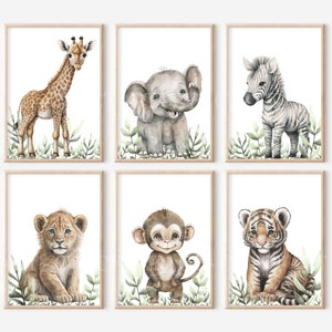 CHOOSE YOUR OWN! Safari Jungle Animal Elephant Giraffe Zebra Lion Tiger Monkey Boys Girls A4 or A3 Nursery Set Of Unframed Prints Zoo