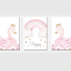 Swan Princess Girls A4 or A3 Nursery Set of Unframed Personalised ...
