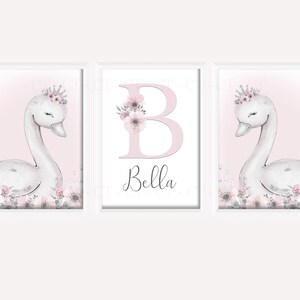 Swan Princess Girls Room A4 or A3 Nursery Set of Unframed Personalised ...