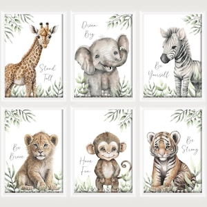 CHOOSE YOUR OWN! Safari Jungle Animal Elephant Giraffe Zebra Lion Tiger Monkey Text Quote Boys Girls A4 or A3 Nursery Set Of Unframed Prints