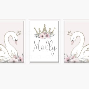 Swan Princess Girls A4 or A3 Nursery Set of Unframed Personalised ...