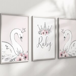 Swan Princess Girls A4 or A3 Nursery Set of Unframed Personalised ...
