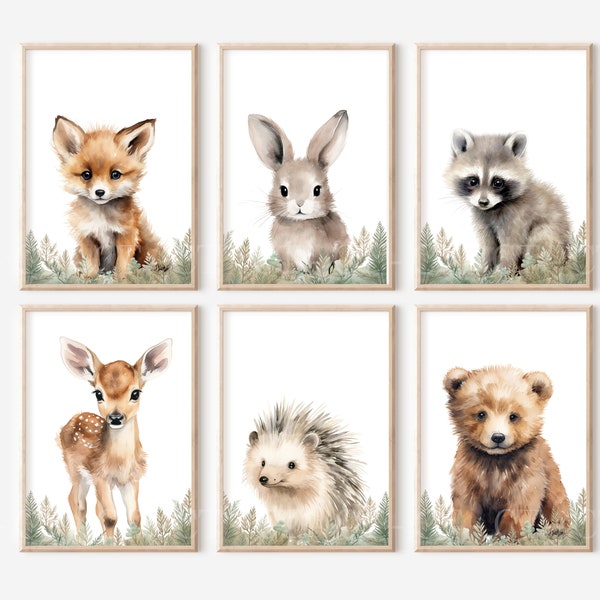 CHOOSE YOUR OWN! Woodland Forest Animal Fox Bunny Racoon Bear Deer Hedgehog Boys Girls A4 or A3 Nursery Set Of Unframed Prints