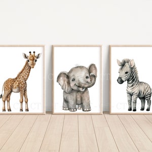 CHOISISSEZ VOTRE PROPRE! Safari Animal Jungle Éléphant Girafe Zèbre Lion Garçons Filles A4 ou A3 Nursery Ensemble d’impressions non encadrées Zoo Wild