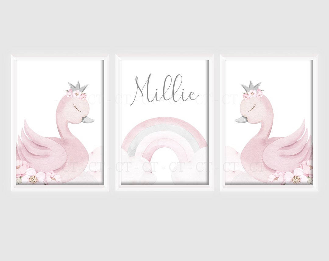 Swan Princess Rainbow Girls A4 or A3 Nursery Set of Unframed ...
