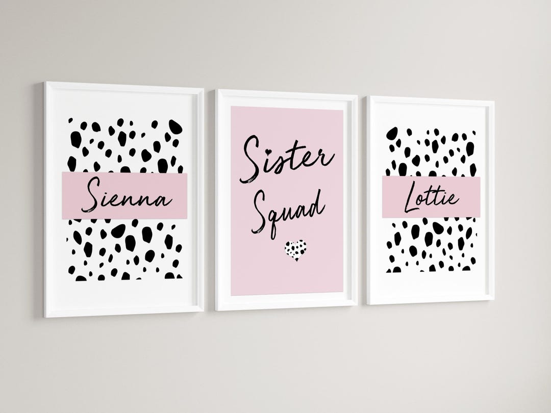 Girls Personalised Sister Prints A4 or A3 Nursery Set Of Unframed Pink ...