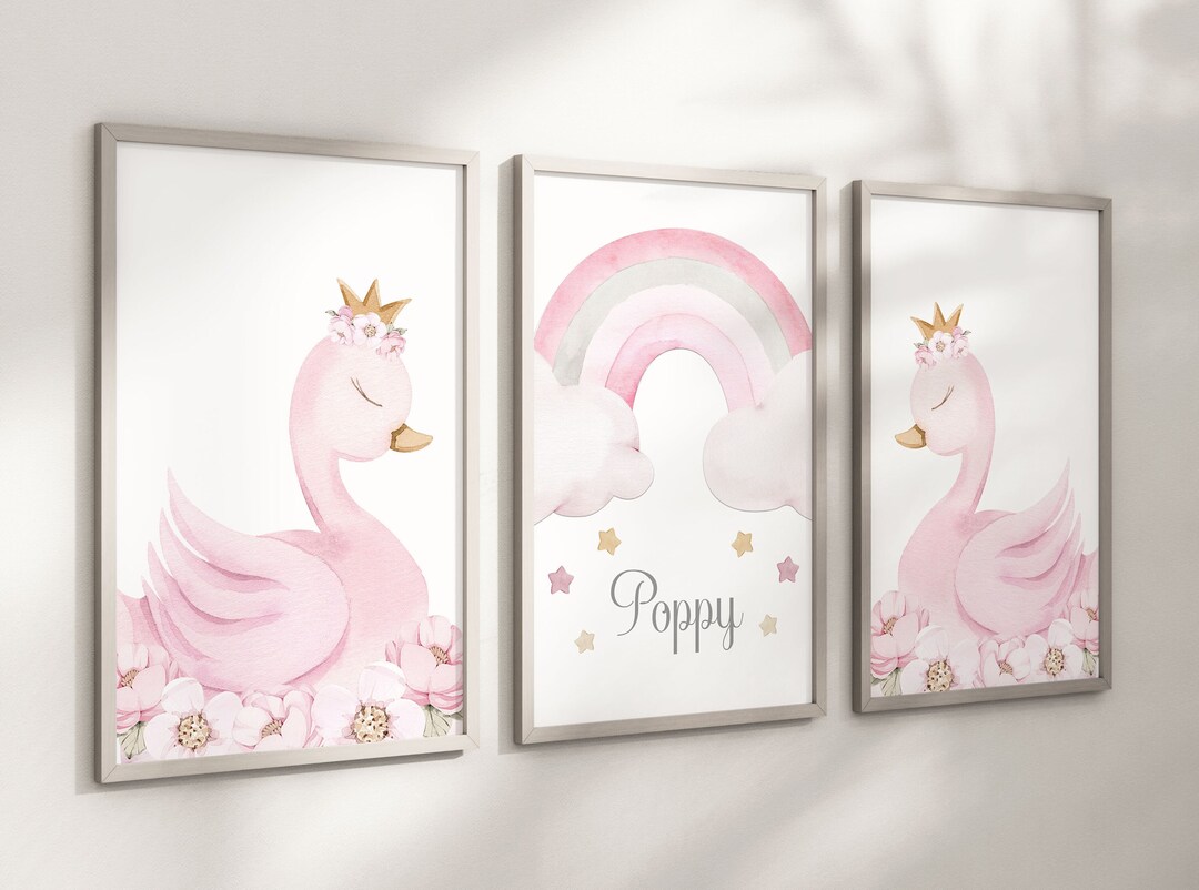 Swan Princess Girls A4 or A3 Nursery Set of Unframed Personalised ...