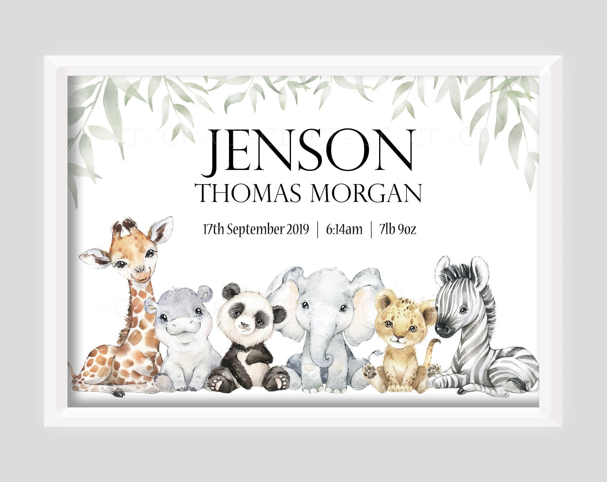 Personalised Safari Animal Zoo Jungle Boy Print UNFRAMED Birth Gift New ...