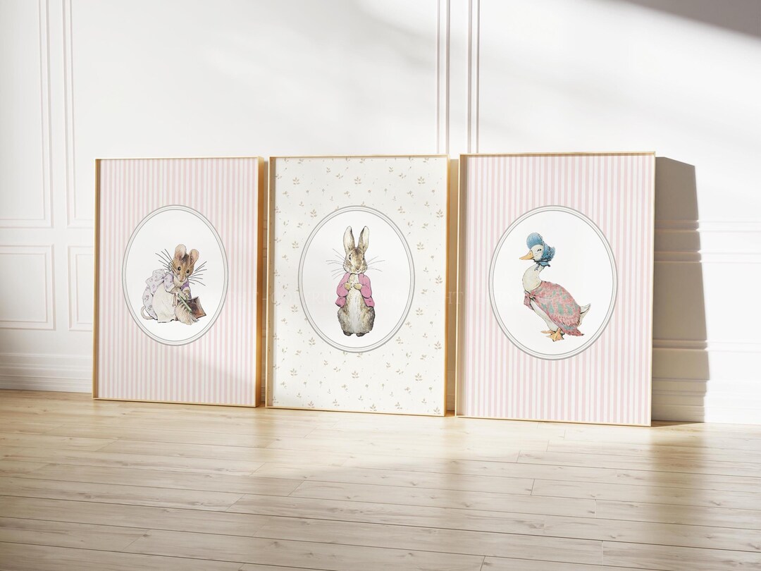 Rabbit Peter Flopsy Baby Set of Unframed Vintage Nursery Prints Pink ...