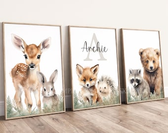 Woodland Forest Animal | Baby Girls Boys Nursery Unframed Personalised Prints | Unisex Neutral