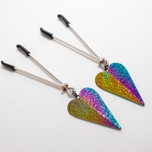 Nipple Clamps with Rainbow Metal Heart