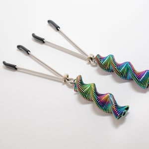 Nipple Clamps with Metal Rainbow Spiral