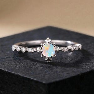 Vintage Fire Opal Engagement Ring - Unique Promise Ring - Minimalist Design | Statement