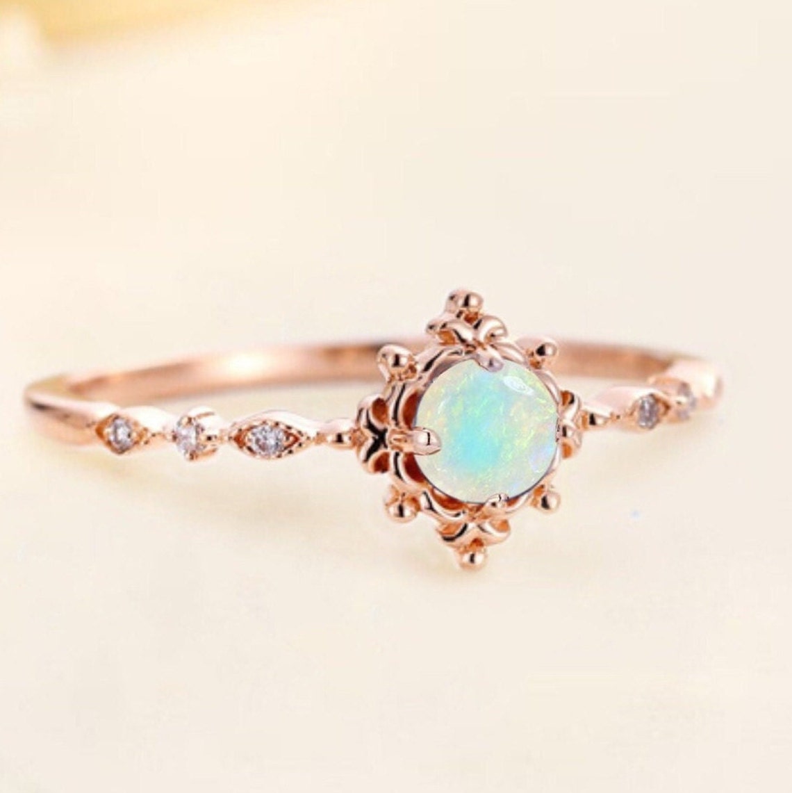 Vintage Opal Engagement Ring Dainty Ring Promise Ring Rose - Etsy