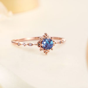 Vintage Alexandrite Engagement Ring Rose Gold Wedding Ring - Etsy