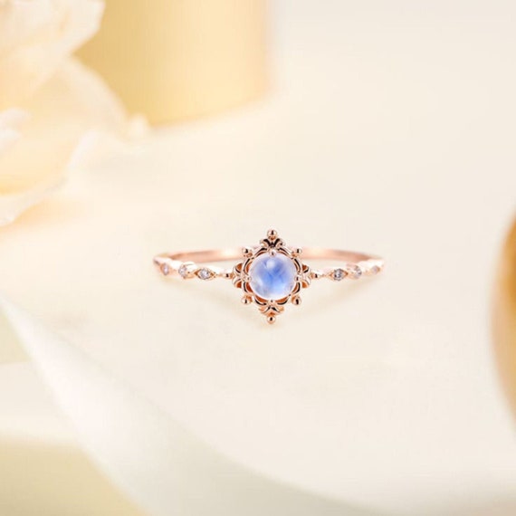 Vintage Moonstone Engagement Ring Rose Gold Wedding Ring - Etsy