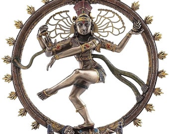 Dancing Shiva Nataraja Statue, 10" Inch Bonded Bronze Dancing Shiva Natraja Idol, Temple Mandir Altar Yoga Studio Religious Home Decor, Shiv