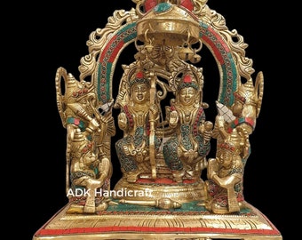 Ram Darbar Statue Brass, 17" Inch Large Big Ramdarbar Idol, Lord Rama Family, Hanuman, Lakshman Sita Mata Murty, Ramdarbar, Ramdarbaar Murti