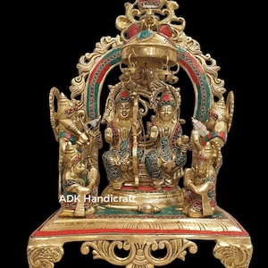 Ram Darbar Statue Brass, 17&quot; Inch Large Big Ramdarbar Idol, Lord Rama Family, Hanuman, Lakshman Sita Mata Murty, Ramdarbar, Ramdarbaar Murti