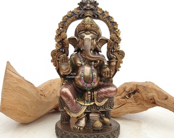 Estatua de Ganesha, 10 "pulgadas de bronce unido Lord Ganesha Idol, Ganapati Murti, Vinayaka, Dios Elefante Hindú, Regalo de Buena Suerte para Nuevos Comienzos