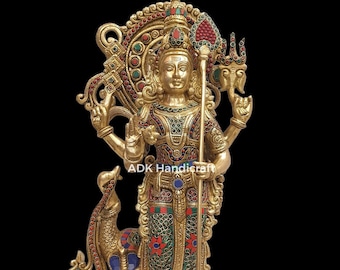 Brass Kartikeya Statue, 21" Inch Big Large Brass Lord Murugan Idol, Karthikeyan Figure Large, Karthikeya Murty, Muruga Morti, Big Kartik Ji