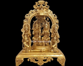 Brass Ram Darbar Statue, 17" Inch Big Large Size Ramdarbar Idol, Lord Rama Family, Hanuman, Lakshman Sita Mata Murty, Ramdarbar, Ramdarbaar