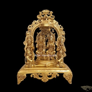 Brass Ram Darbar Statue, 17&quot; Inch Big Large Size Ramdarbar Idol, Lord Rama Family, Hanuman, Lakshman Sita Mata Murty, Ramdarbar, Ramdarbaar