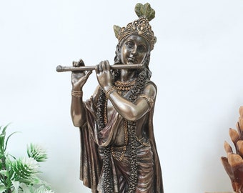 Estatua del Señor Krishna con flauta, ídolo del dios hindú (25 cm)