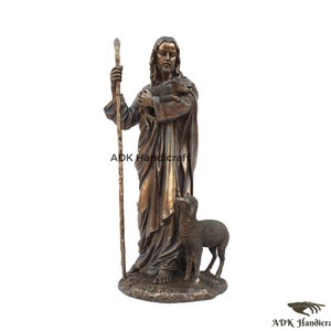 Jesus Christ Figurine, 11.5&quot; Inch Bonded Bronze Jesus Holding A Lamb Statue, Jesus Christ With Sheep Idol, Christian God,Christ the Redeemer