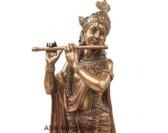 Big Krishna Statue, 24" Inch Large Bonded Bronze Lord Krishna Statue, Flute Krishna Murti, Krishna Basuri, God of Love, Home Entrance Decor