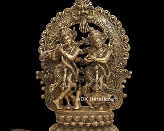 Brass Radha Krishna Pair Statue, 16" Big Large Size Radha Krishna Figurine, Radha-Krishna Brass Sculpture Hindu Divine couple gods of love