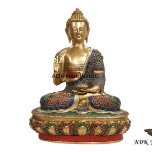 Brass Buddha Idol, 17&quot; Inch Big Large Earth Witness Shakyamuni Buddha Statue,Gautam Buddh Figure,Buddhist Temple Altar Home Meditation Decor