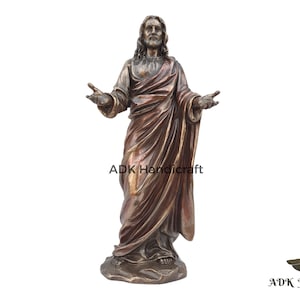 Jesus Christ Statue, 9&quot; Inch Bonded Bronze Jesus With Opened Hands Figurine, Lord Jesus Christ Idol,Christian God,Christ the Redeemer Figure