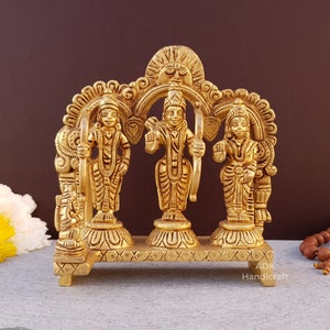 Brass Ramdarbar Statue, 5.2&quot; Inch Ram Darbar Statue, Lord Rama idol, Lord Hanuman, Lord Lakshman, Sita Mata, Rama family Temple, Hindu Gods