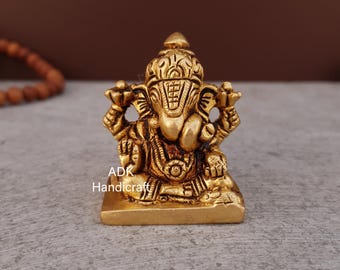 Estatua de Ganesha, pequeños ídolos de latón de 5 cm, murti Ganpati, dios elefante, mini estatua de Ganesha, Vinayaka, dios de la buena suerte, regalos indios.