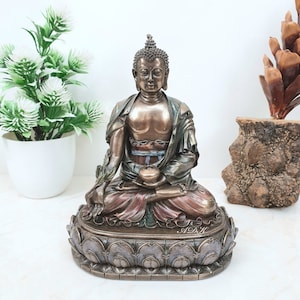 Medicine Buddha Statue, 15 CM Small Size Bonded Bronze Healing Buddha Statue, Bhaisajyaguru, Medicine King Bodhisattva, Tibetan Buddhist God