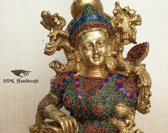 Brass Radha Statue, 30" Inch Big Large Brass Goddess Radha Rani Figurine, Radhe-Krishna Brass Sculpture. Indian Lady Sculpture, god of love