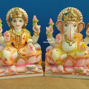 Lakshmi Ganesh Statue, 6&quot; Inch Marble Lakshmi Ganesha Statues, Ganesh Laxmi Sculpture, Ganesha Laxmi Figurine,Hindu Gods Saraswati Murti Set