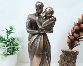 Happy Family Statue, 23 CM, Three Family Parents With New Born Baby Statue, Bonded Bronze, Couple With Baby, Family Gift, Anniversary, Gift.