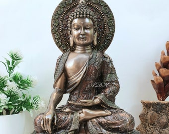 Buddha Idol, 27 CM Big Bonded Bronze Earth Witness Shakyamuni Buddha Statue, Siddharth Gautam, Buddhist Temple Altar Meditation Room Decor.