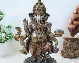 Statue de Ganesh, Statue de Ganesh, 19 CM Ganesh debout avec souris, Ganapati, Vinayaka en bronze collé. Dieu hindou de la chance et du nouveau départ.