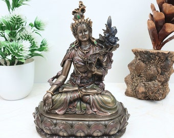 White Tara Bronze Statue, 6 Inch Tibetan Goddess
