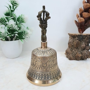 Brass Tibetan Vajra Bell, Sound Healing Bells, HandCrafted, Hand Held Ghanti Home Decoration, Mandir Temple, Heavy Brass, High Sound, Gift