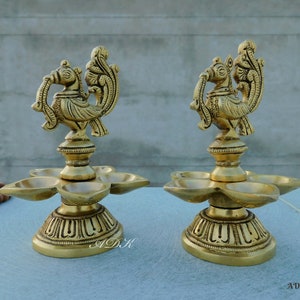 Brass Annam Bird Diya, Brass Dia, Oil Lamp Stand, Home Temple Diya, Oil Dia, Altar Temple Decor, Brass Deepak, Indian Oil Wick Diya- 5" Inch