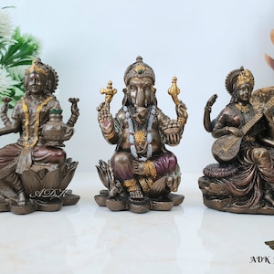 Lakshmi Ganesh Saraswati Statue, Statue for Diwali Puja, Diwali Gift, Goddess Lakshmi Statue, Lord Ganesha Statue, Saraswati Statue, 4&quot; Inch