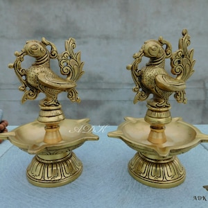 Brass Annam Bird Diya, Brass Dia, Oil Lamp Stand, Home Temple Diya, Oil Dia, Altar Temple Decor,Brass Deepak,Indian Oil Wick Diya- 5.5" Inch